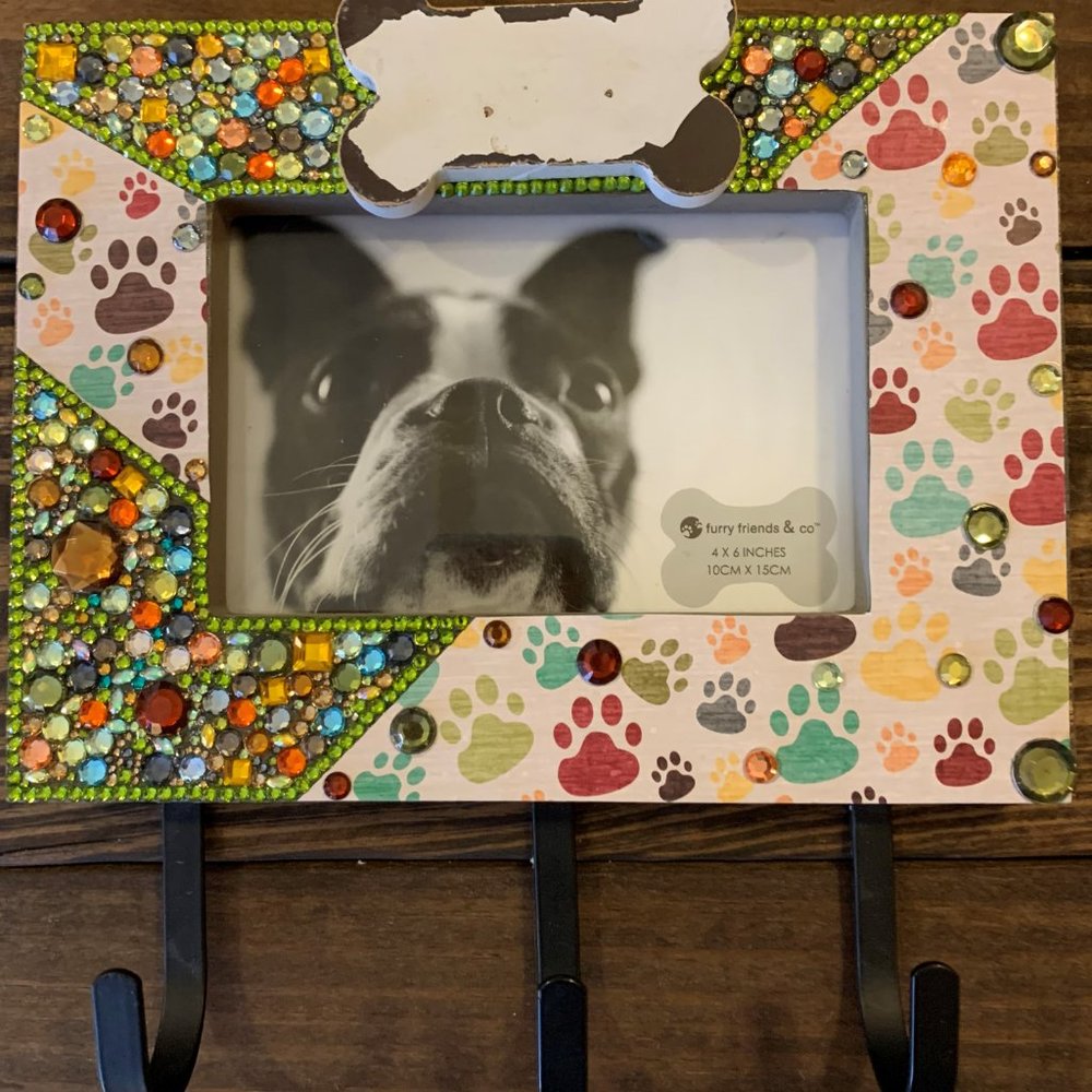 NEW One of A kind Key Coat Dog Leash Holder Hanger 3 Hooks Picture Frame Bling
